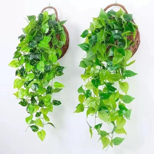 Fake Hanging Plants Vines 2pcs for Room Decor, Artificial Ivy Greenery Garlands for Home Bedroom Living Aesthetic Kitchen Office Wall Patio Bookshelf (No Basket)